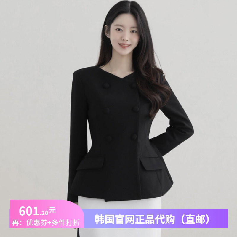 26春秋高级感无领西装外套优雅小燕尾女装正品韩国代购收腰短上衣