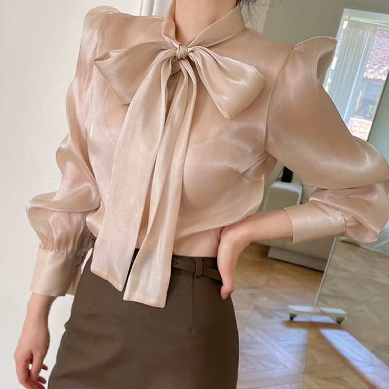 春秋漂亮蝴蝶结衬衫长袖女正品