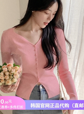 25春季韩式气质针织开衫v领女reine正品韩国代购新款修身外套上衣