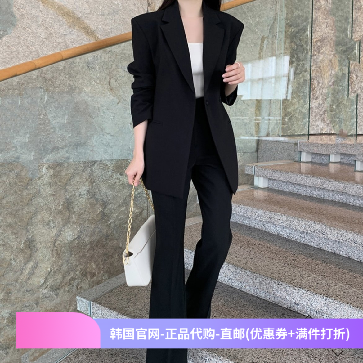 春秋高档黑色西裤ol通勤女装正品韩国代购宽松直筒正装直筒长裤子