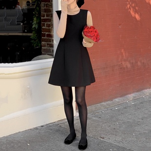 韩国代购 attrangs正品 春夏a字裙 背心女装 26高级感黑色连衣裙无袖