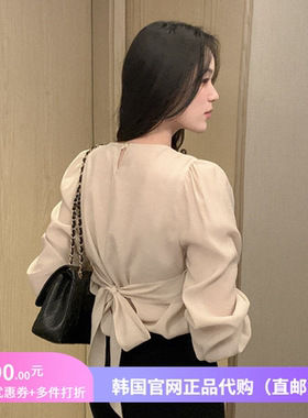 25春季名媛公主衬衫蝴蝶结长袖女reine韩国代购设计感小众短上衣