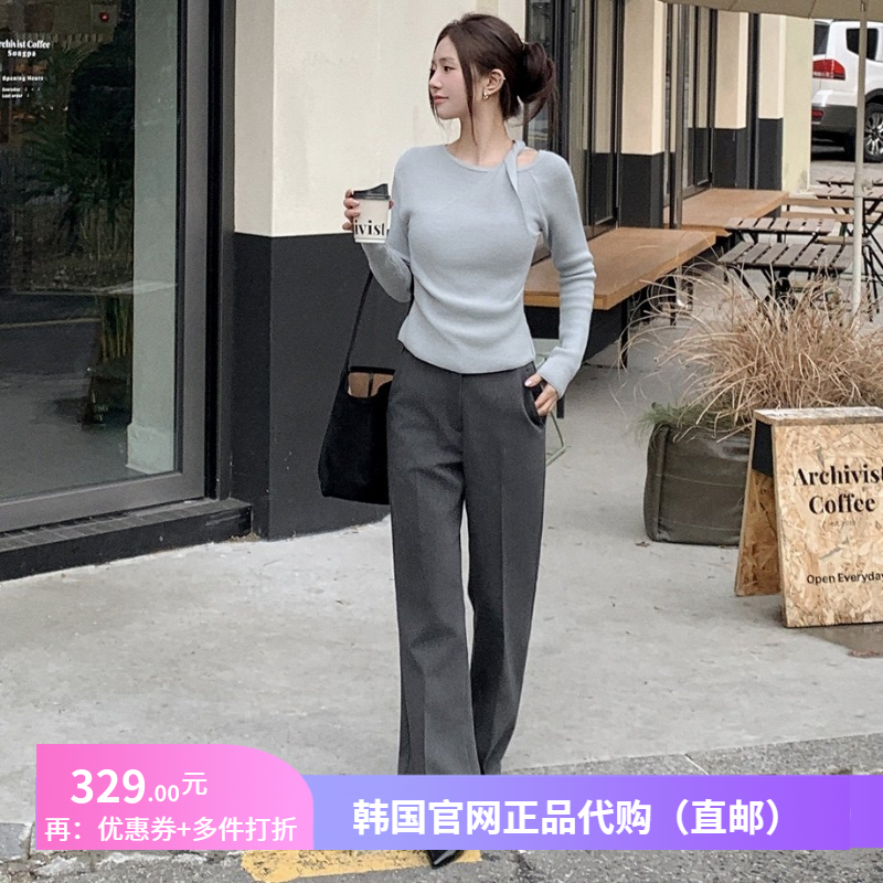26春秋高级感灰色西裤ol通勤女版attrangs韩国代购气质直筒长裤子