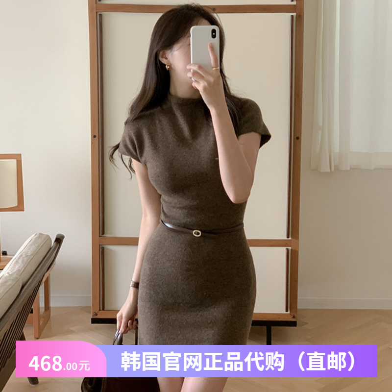 25春秋羊毛针织连衣裙短袖女reine正品韩国代购小个子打底毛衣裙