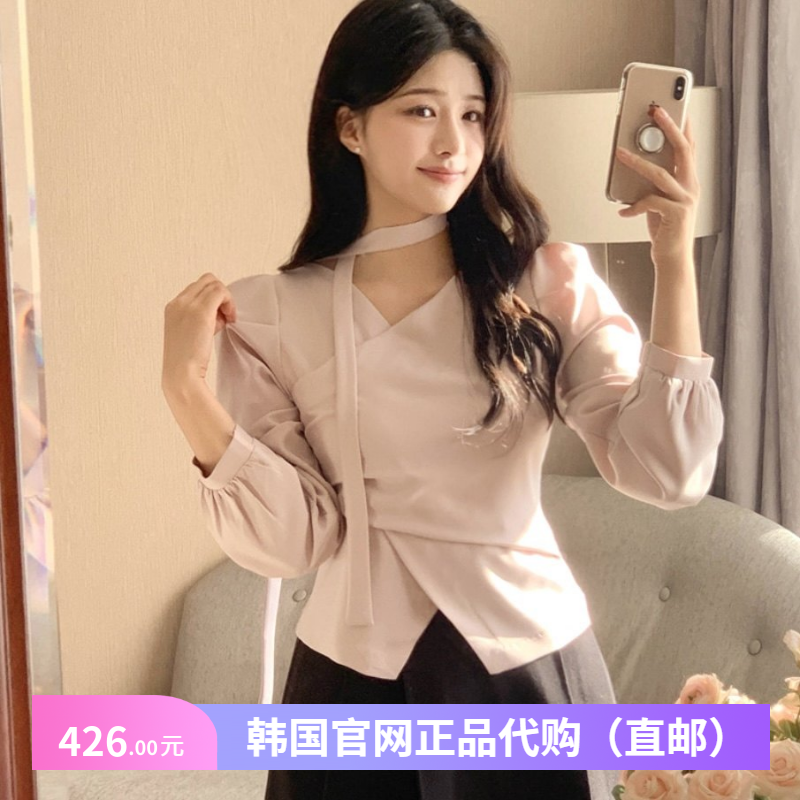 26春秋少女感衬衫v领系带长袖女装fromdayone韩国代购好看短上衣