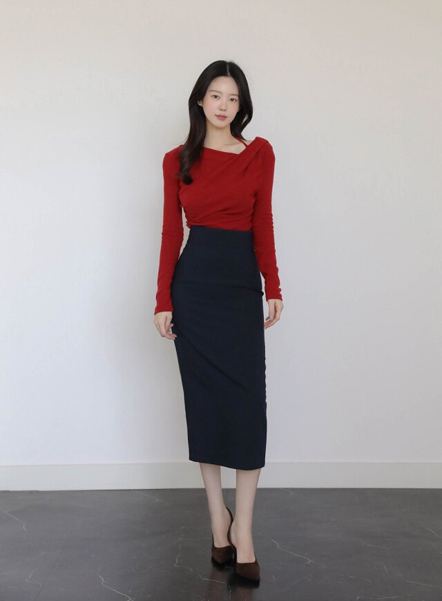25春秋高级感气质通勤半身裙女正品韩国代购中长款开叉职业一步裙