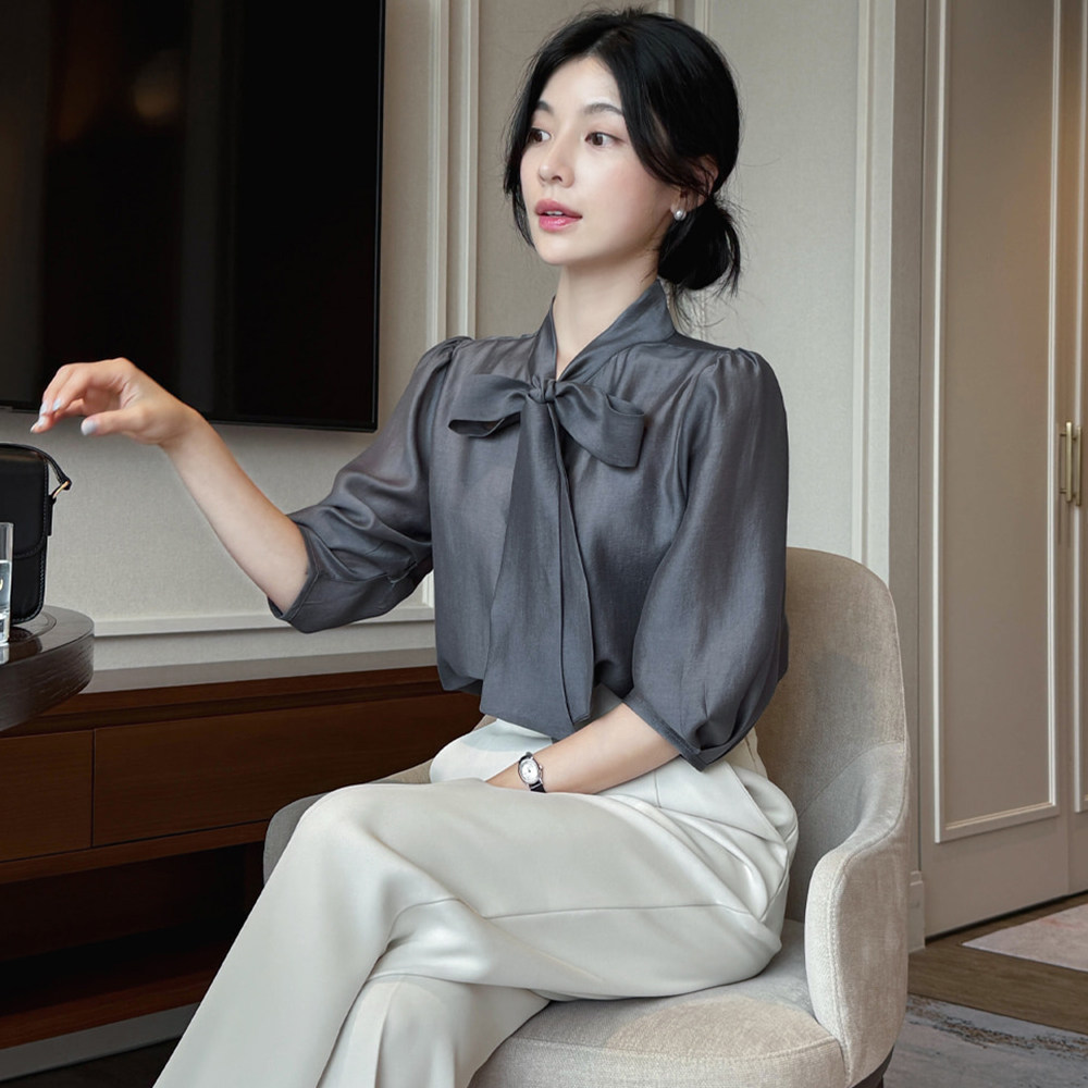 韩国高级质感天丝衬衫七分袖女式