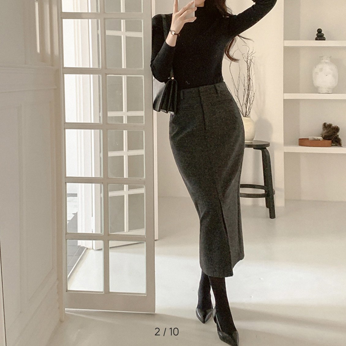 25秋冬羊毛呢半身裙ol通勤女reine正品韩国代购前开叉西装裙