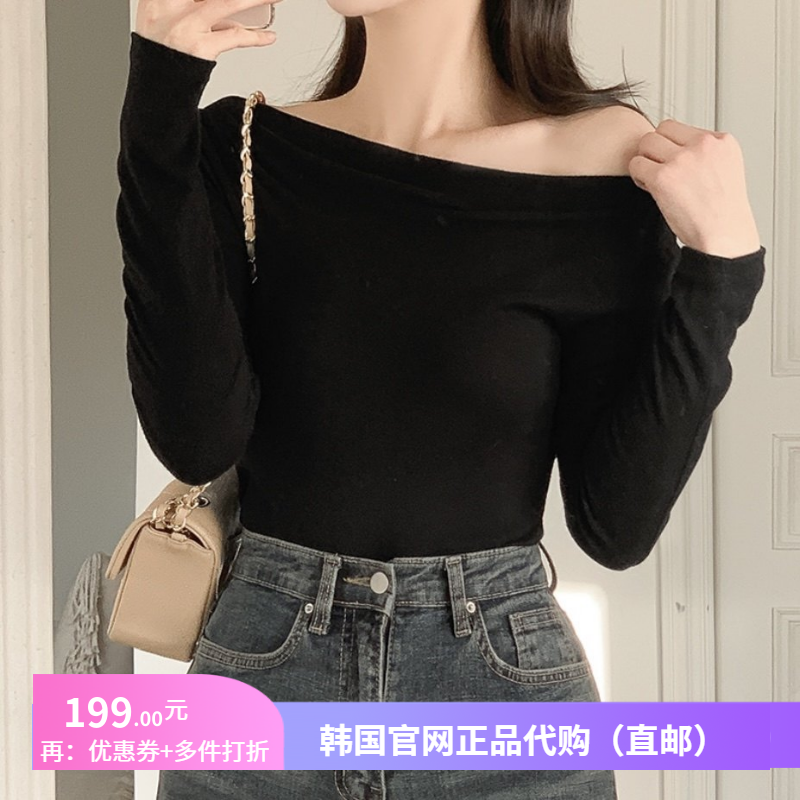 春秋性感一字肩t恤长袖fromdayone正品韩国代购韩式少女感短上衣