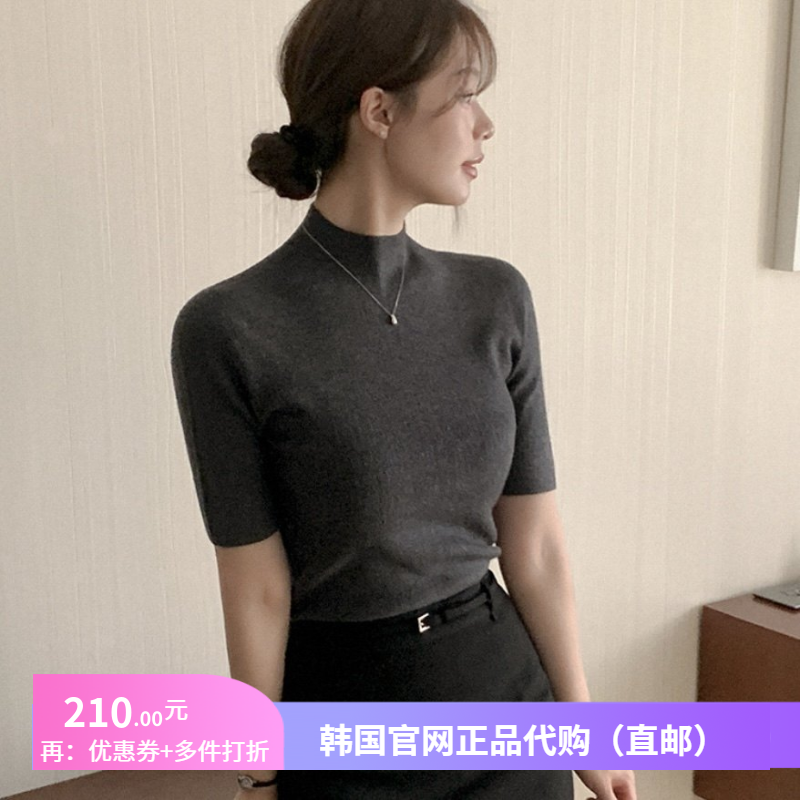 春秋黑色半高领针织衫女半袖上衣reine正品韩国代购韩式显瘦毛衣