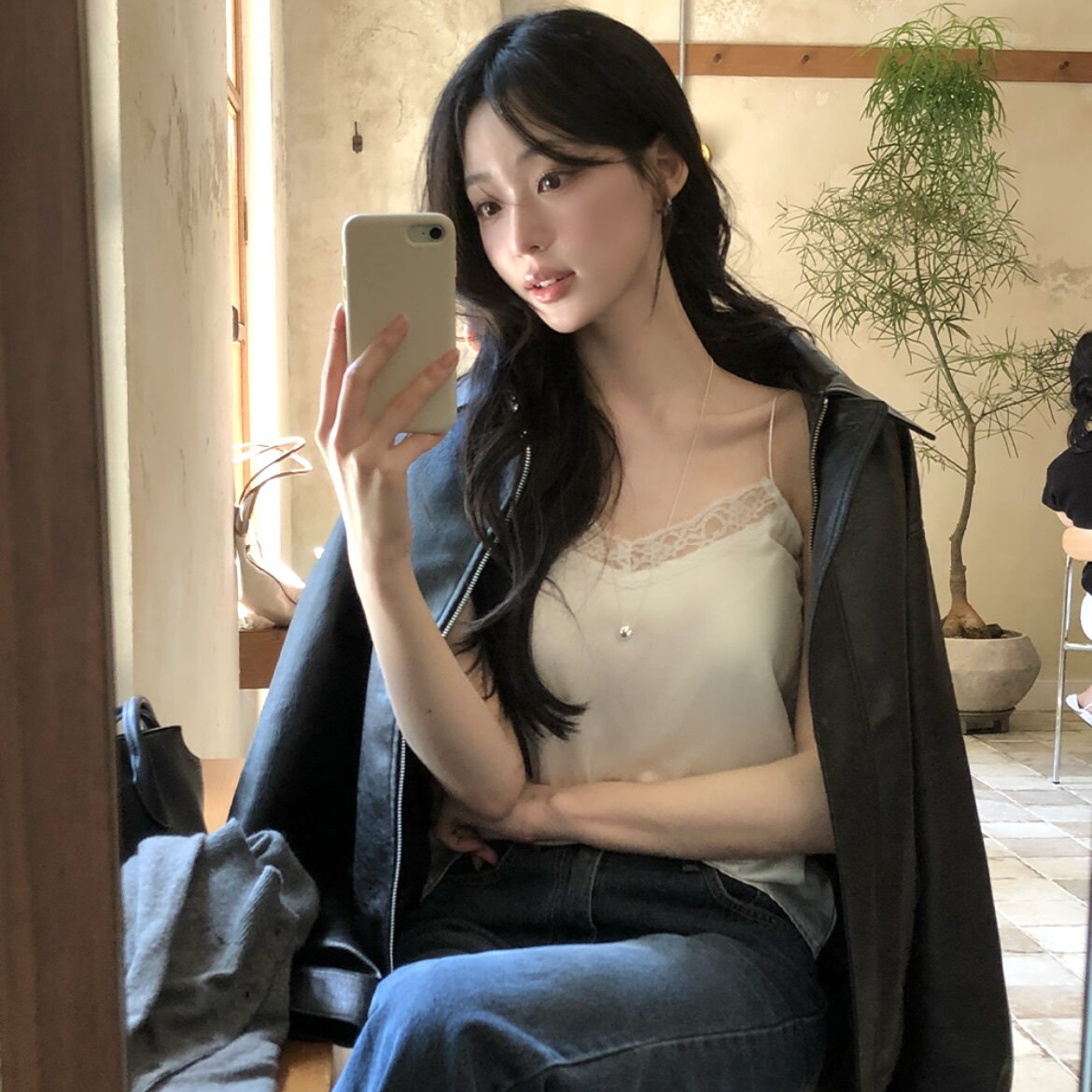 韩国reine正品小背心蕾丝边性感吊带衫女官网代购夏秋款打底小衫