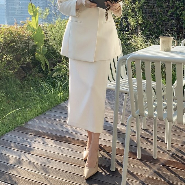 春秋高档西装半身裙后开叉通勤女装正品韩国代购中长款过膝一步裙