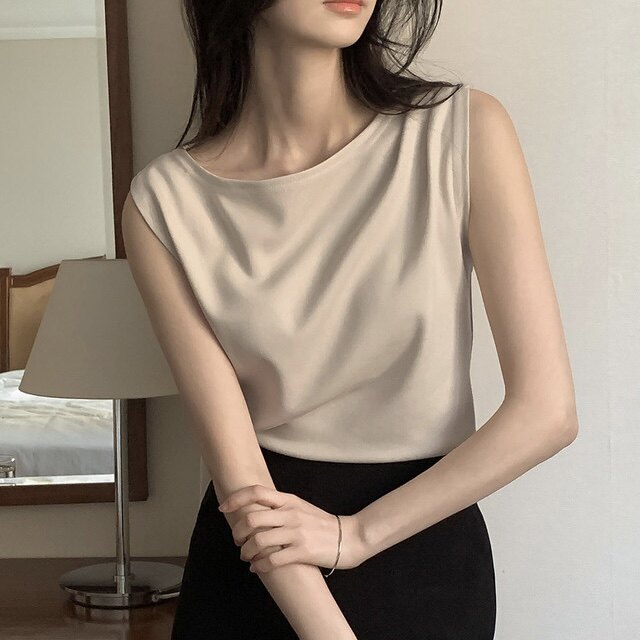 韩国代购高级质感t恤无袖好看女式benito正品夏款套头天丝短上衣