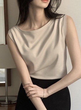 韩国代购高级质感t恤无袖好看女式benito正品夏款套头天丝短上衣
