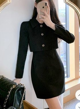 春秋韩式黑色连衣裙小香风女装fromdayone正品韩国代购小个子短裙