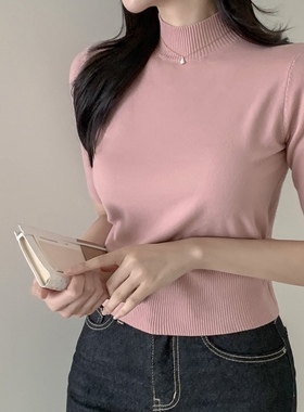 初秋半高领针织衫打底三分半袖女韩国代购fromdayone正品好看上衣