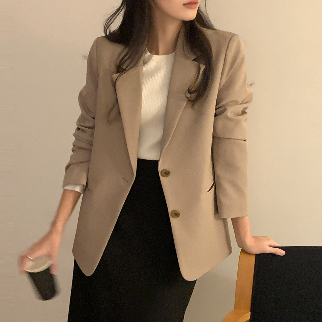 韩国高级感米色西装外套女装