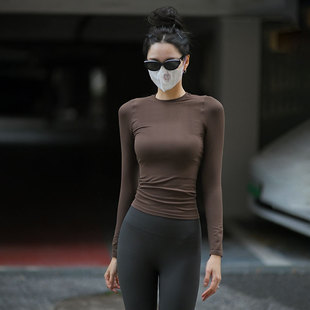 Beemen无缝一体织瑜伽服女上衣2025新款 外穿速干高弹螺纹运动长袖