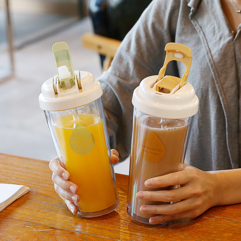 大容量双层隔热塑料吸管果汁杯图片