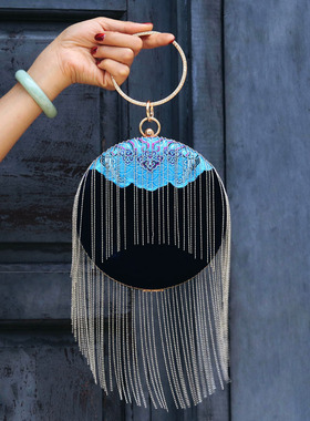 KK9_原创设计复古流苏口金包单肩斜挎圆包包国风手提包古典女包邮