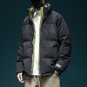 潮牌冬季2023新款羽绒服男加厚假两件立领宽松防寒保暖外套棉衣服