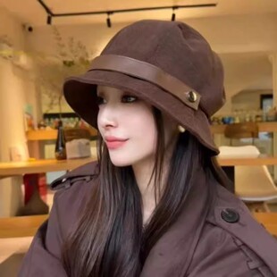 2025秋冬季新款气质灯芯绒渔夫帽一帽多戴可做小礼帽骑车可戴帽子