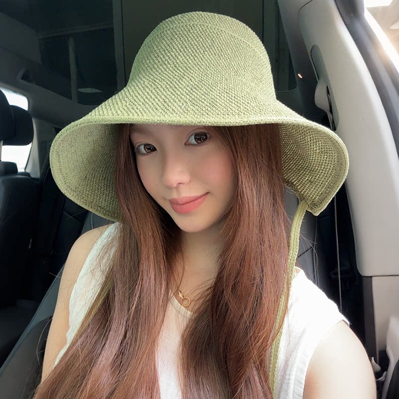 棉麻系带大檐草帽女夏季防晒帽子