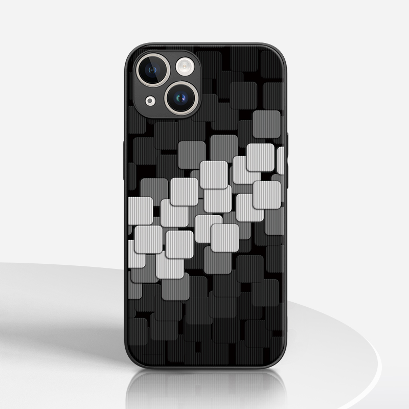 苹果女款手机壳渐变黑白紫色格子