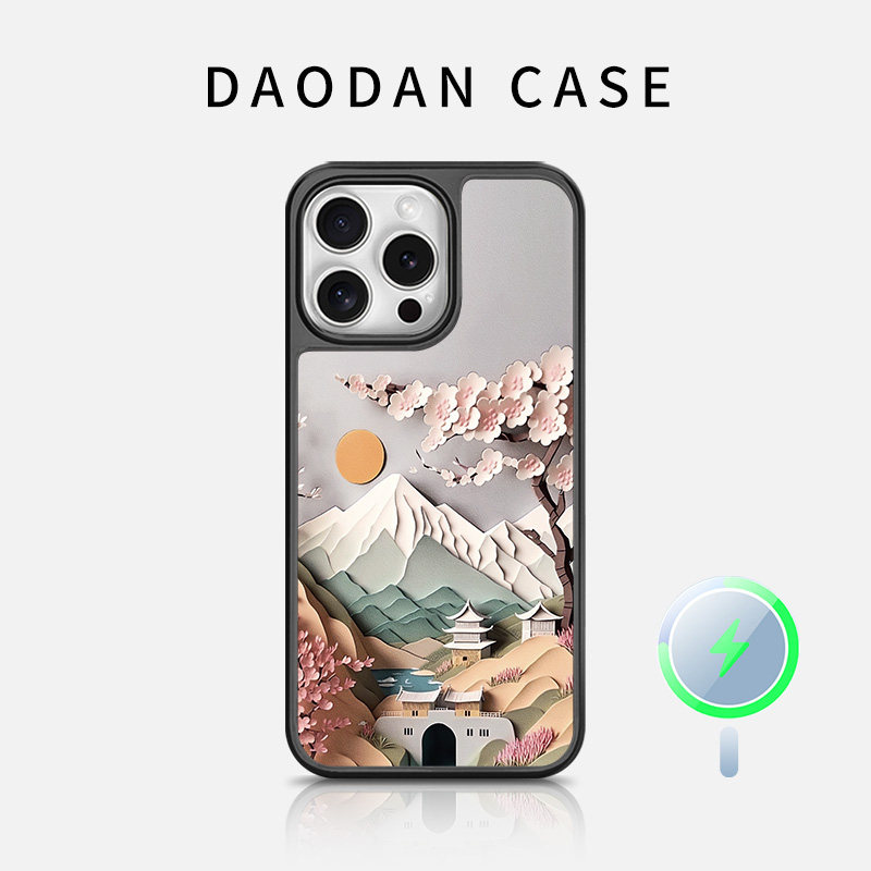 适用于苹果iphone17promax磁吸16手机壳15plus女magsafe立体春山图14中式简约13防摔超薄12全包边保护套新款