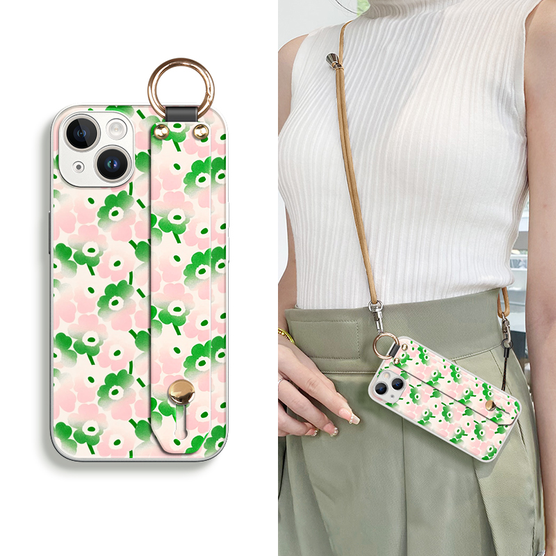 适用于苹果iphone16腕带支架手机壳15plus女14promax斜跨挂绳可背13雏菊12防摔全包镜头边框新中式中国风新款