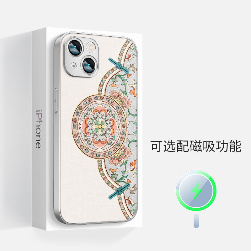 适用于苹果iphone16promax磁吸手机壳15plus女13新款magsafe圆锦白玫瑰金12国风国潮硅胶超薄全包镜头保护套