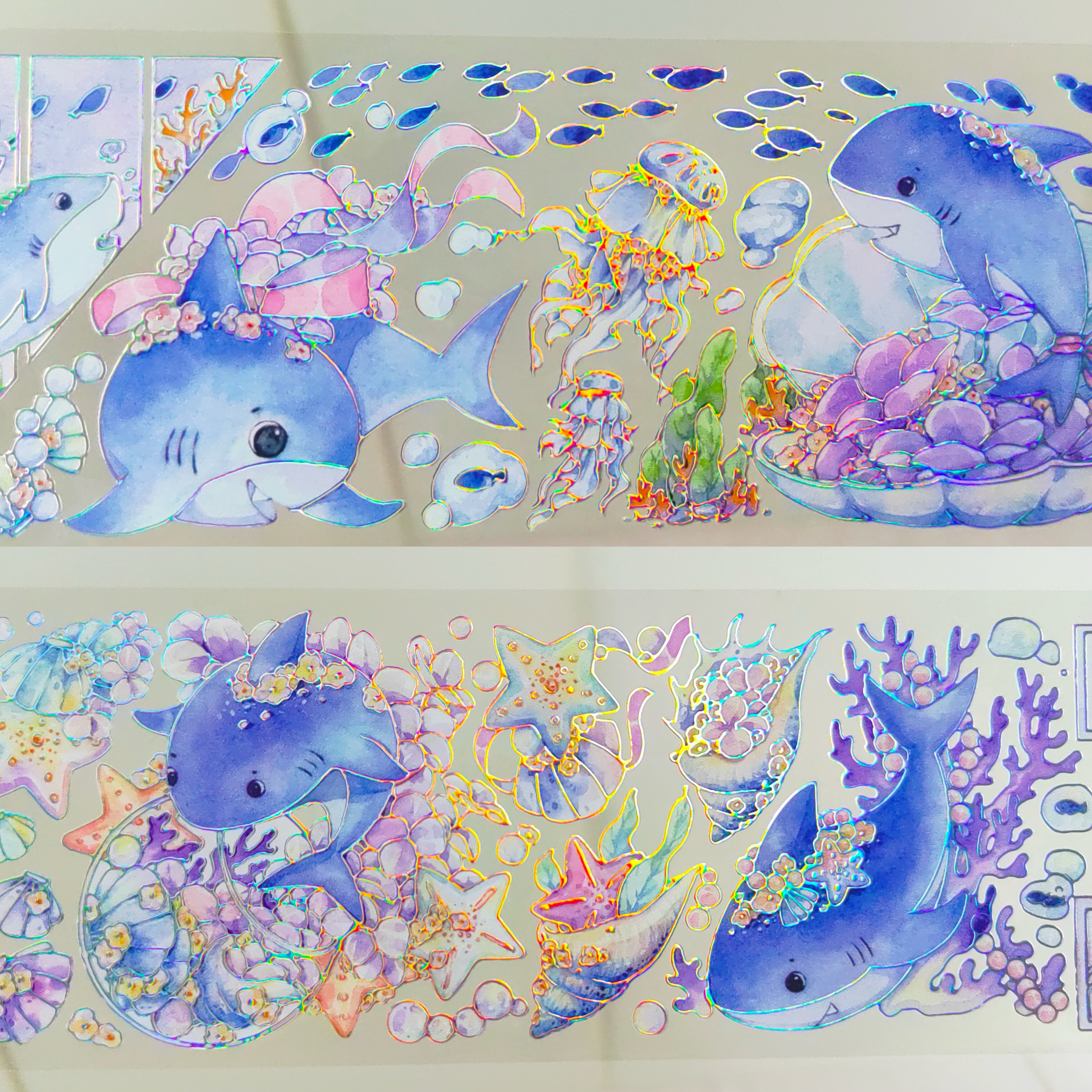 小鲨鱼 吾心联名台产PET镭射银可爱卡通萌系Q版鲨鱼手帐咕卡素材