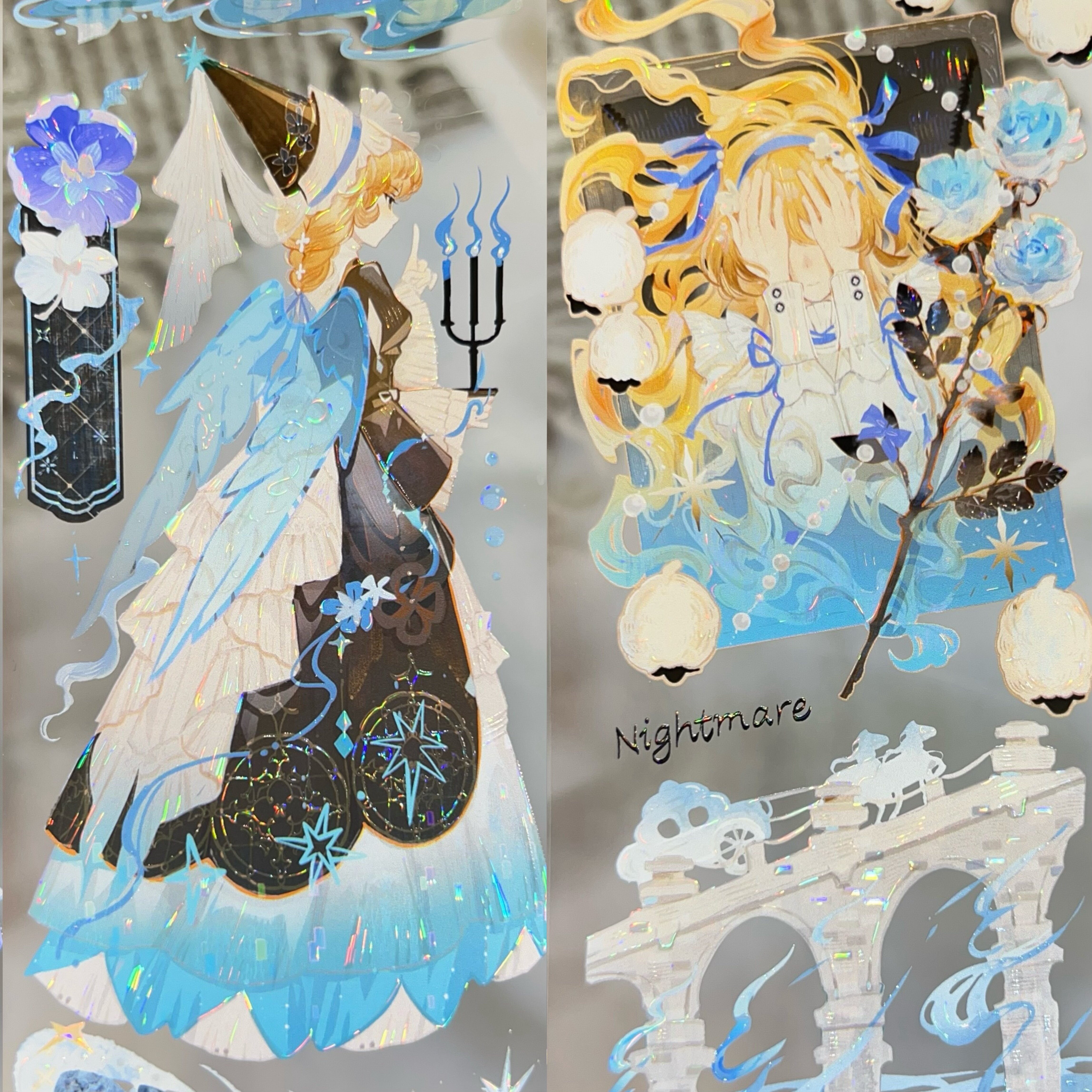 Eee天气雨宝宝蓝PET贝壳光人物胶带华丽梦幻蓝系绝美手帐咕卡素材