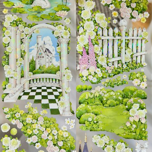 Shine 色彩花园天鹅堡夏日风物语贝壳光花卉植物造景胶带咕卡流麻