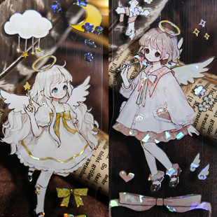 E厘米 双生幻想 PET人物胶带甜美小女孩天使恶魔黑白色系流麻咕卡