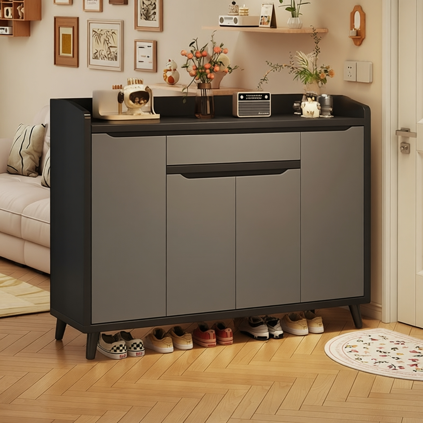 入门鞋柜实木家用门口大容量鞋架