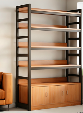 书架置物架落地多层书橱省空间靠墙客厅储物柜书柜钢木货架展示架