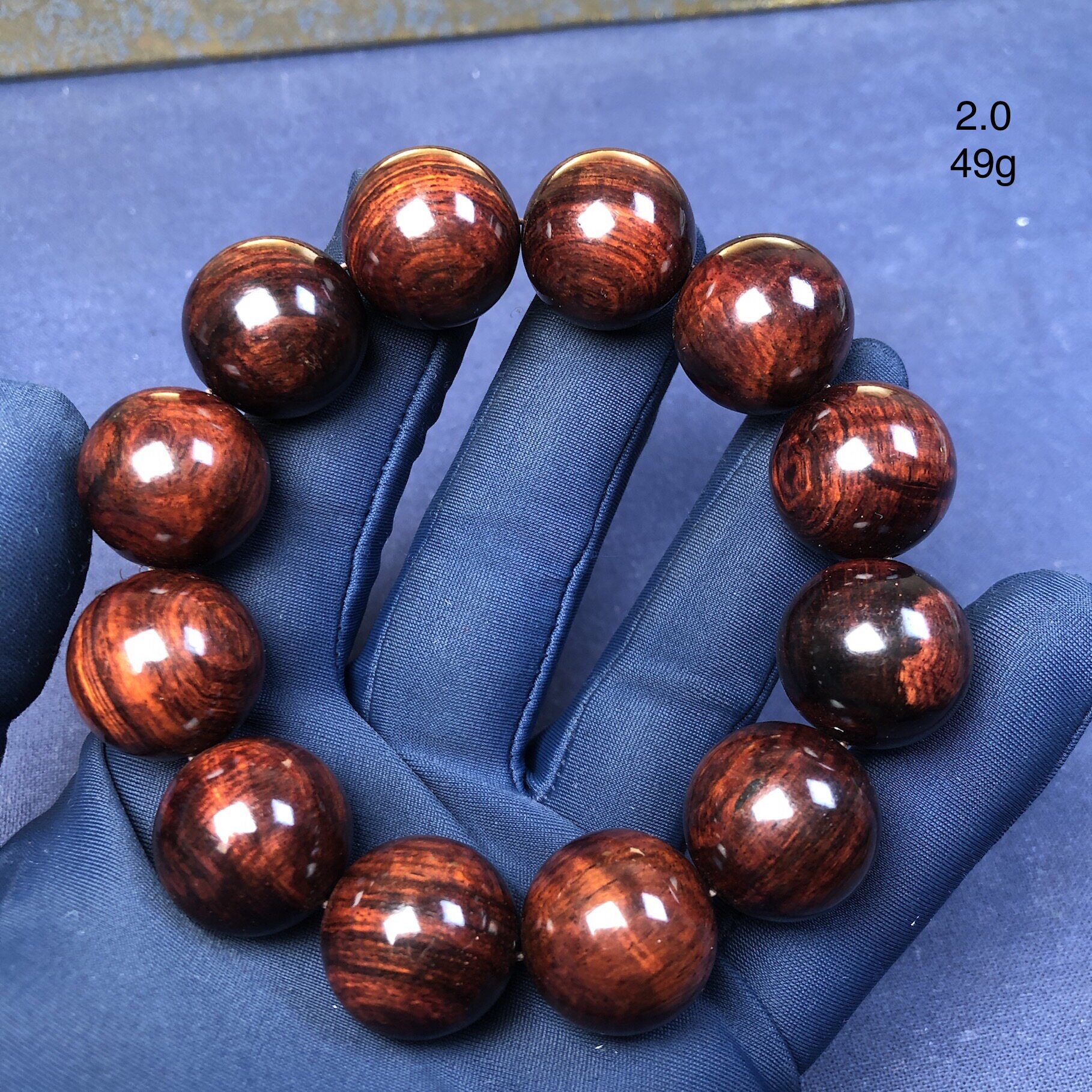 海南黄花梨降香黄檀紫油梨老料2.0手串佛珠紫蓝荧光感金线水波