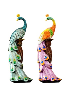 新款家居室内客厅豪华多彩吉祥物孔雀树脂工艺品摆件礼物雕塑摆件