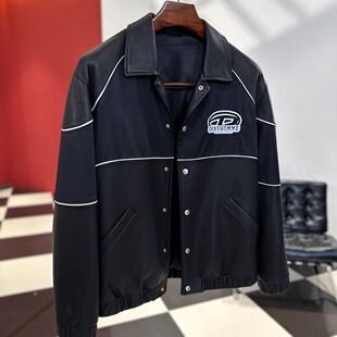 NANXI小众设计字母刺绣皮夹克 山羊皮百搭休闲夹克春秋 南兮