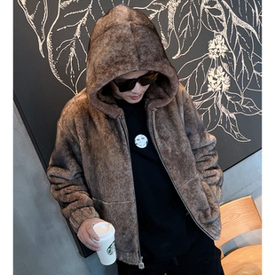 水貂 潮流时尚 定制色霜白咖休闲夹克帽款 小众设计 南兮 NANXI