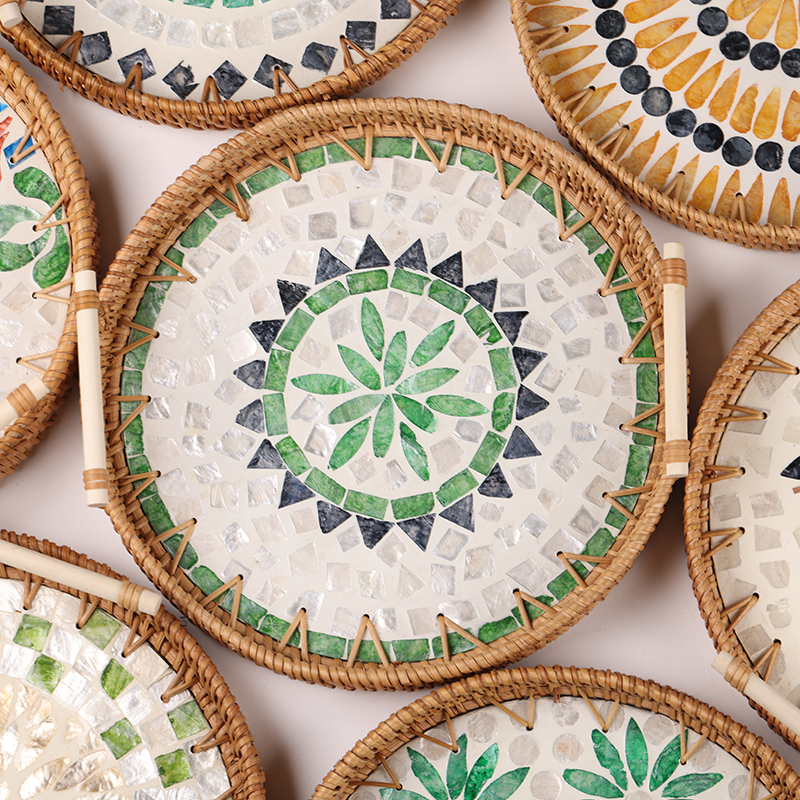 手工编织藤编贝壳托盘北欧风格