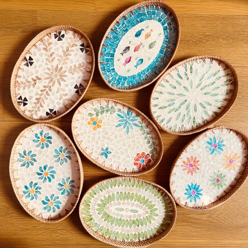 手工制作藤编贝壳北欧风贝壳托盘