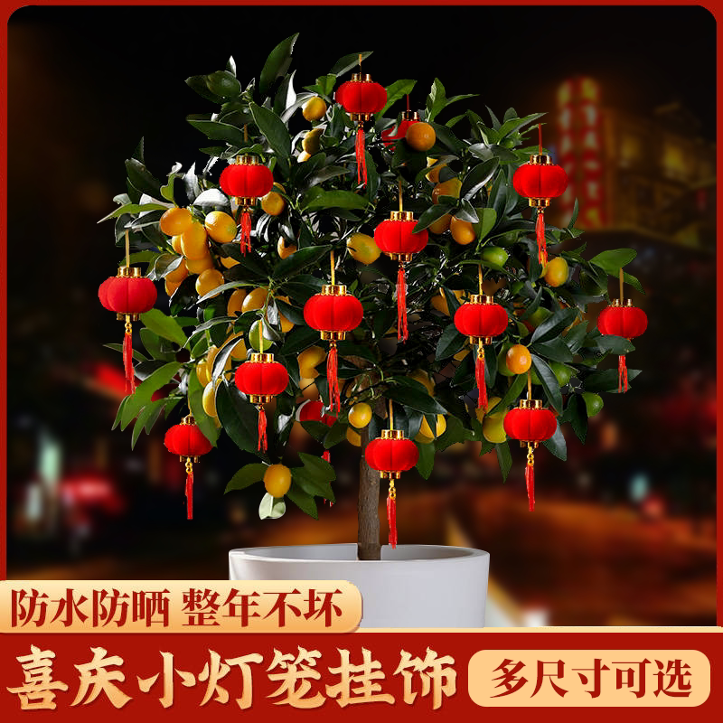 过新年装饰品植绒小灯笼挂饰2022新款过年年货大红迷你树上挂件