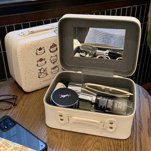 可爱化妆包女小众随身手提箱大容量带镜子化妆箱可携式旅行收纳包