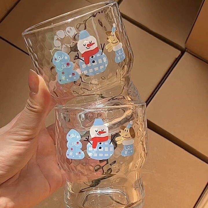 耶诞雪人玻璃杯可爱家用喝水杯子高颜值水杯女生礼物咖啡杯果汁杯