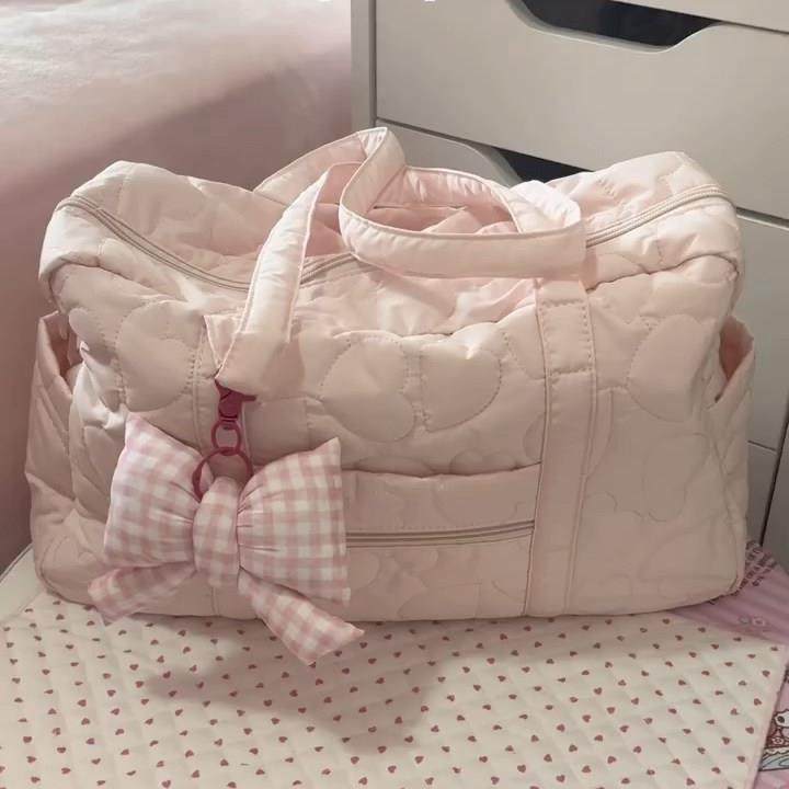 粉色爱心旅行包大容量女士外出手提帆布包韩系2025新款单肩托 托,箱包皮具/热销女包/男包,通用款女包,淘宝优惠券,粉丝福利购,淘宝优惠卷