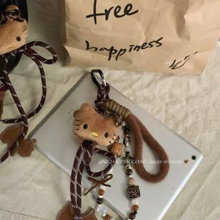 小猫挂件~豹纹黑色皮革Kt包挂件Miu性感配件串珠挂饰女士汽车钥匙