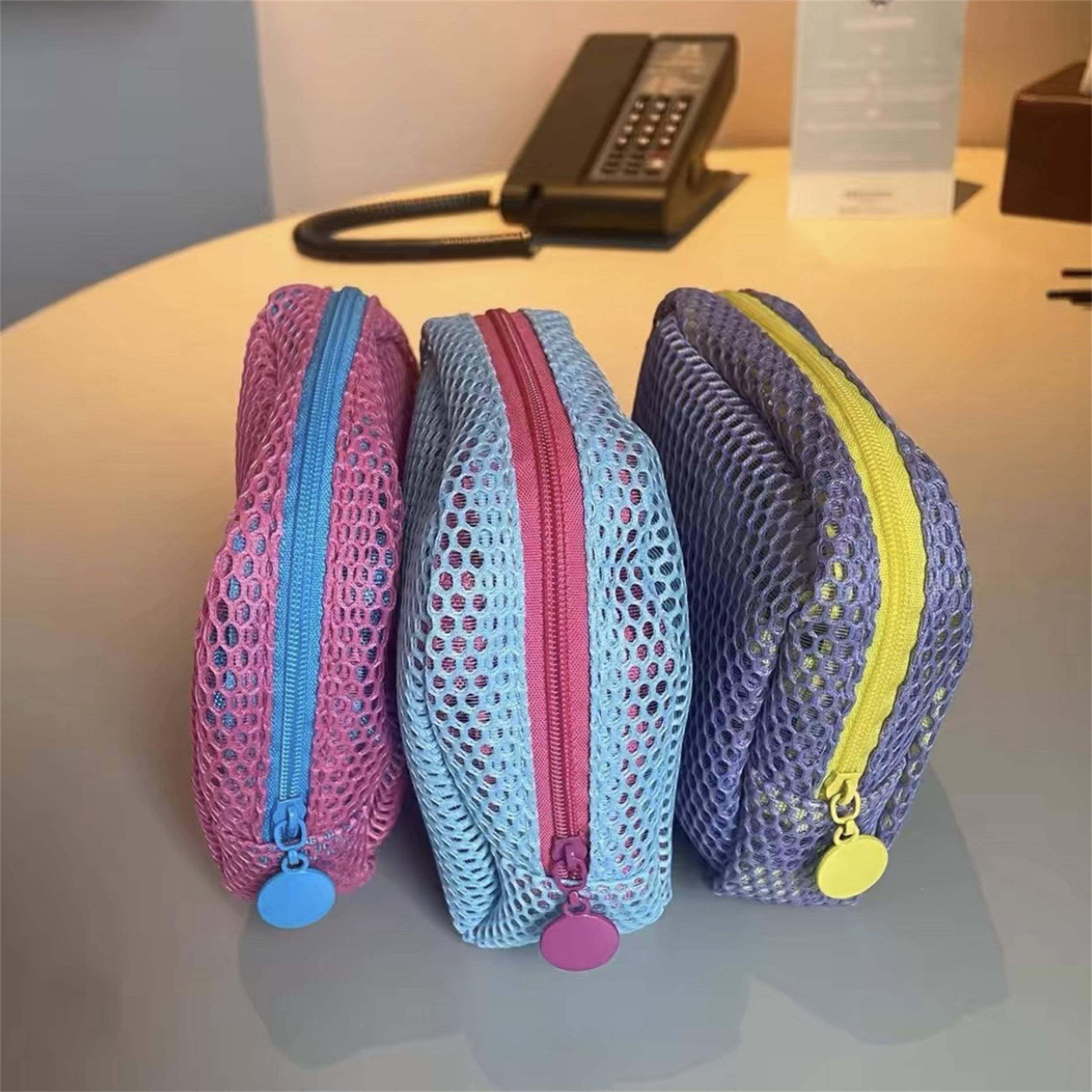 小身材大容量！撞色豆腐包网纱化妆包中包迷你收纳袋子透明可携式,收纳整理,化妆包,淘宝优惠券,粉丝福利购,淘宝优惠卷