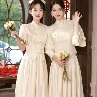 租赁伴娘服中式 姐妹团中国风伴娘裙出租 香槟色礼服女2026春夏新款
